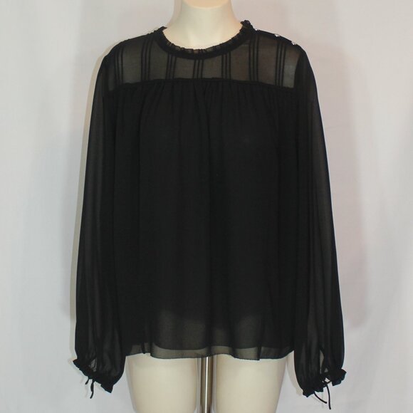 Wilfred Aritzia long sleeve black sheer ruffle collar blouse size large - Picture 2 of 8